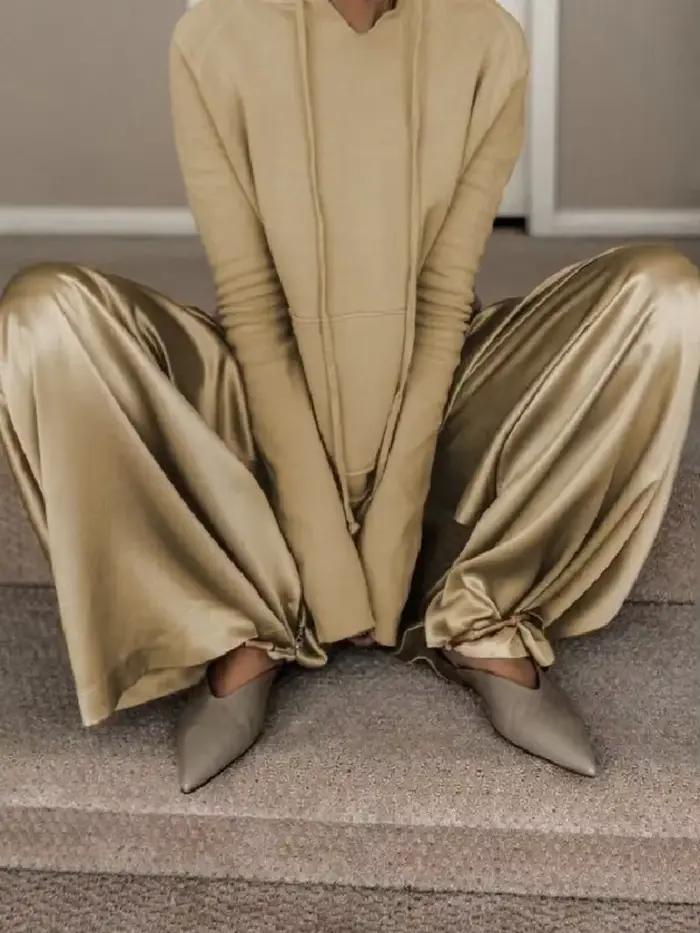 Freeacy 2025 mode décontracté deux pièces costume pour femmes cordon sweat à capuche et taille haute