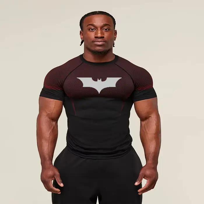 T-shirts de compression à motif chauve-souris pour hommes, manches courtes, anti-UV, pour la gym, l'