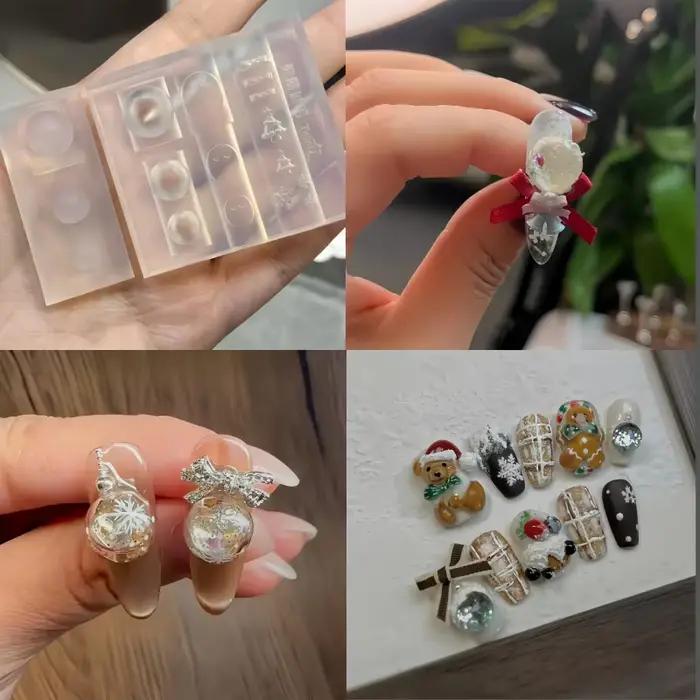 Moule 3D Transparent pour Nail Art, boule de cristal, avec étoiles, cœurs, flocons de neige et nœud 