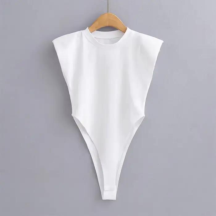 Hauts Sexy femmes été une pièce moulante Body rembourré épaule Body noir sans manches corps costumes