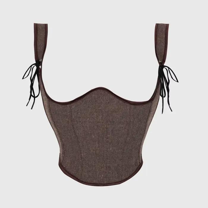 Corset vintage marron sous-poitrine à lacets pour femme, style rétro Cottagecore Steampunk
