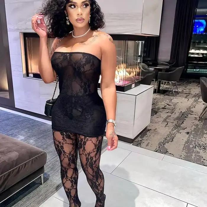 Tenues de boîte de nuit sexy pour femmes, ensemble 2 pièces, vêtements de festival, tube en dentelle