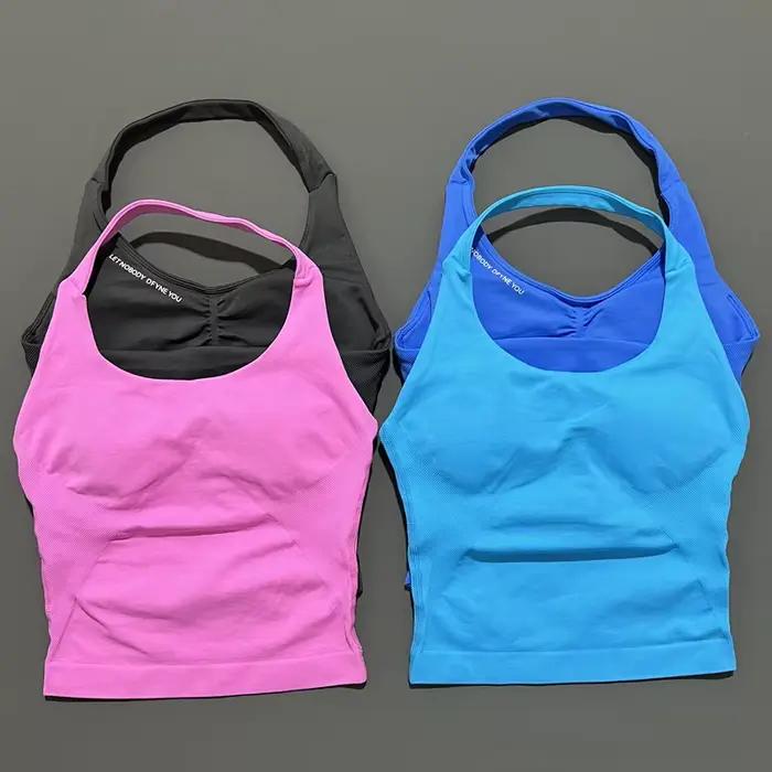 LET NOBODY DFYNE YOU Impact Halter Top Femme Longline Strappy Tank Padded Yoga Sportswear Workout Sp