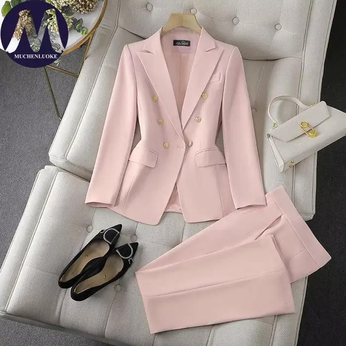 Ensemble deux pièces pour femmes, mode coréenne, blazer à manches longues et pantalon large, tenue d