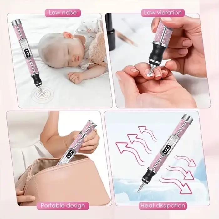 Ensemble de limes à ongles électriques sans fil, 4 vitesses réglables pour ongles en acrylique, faço