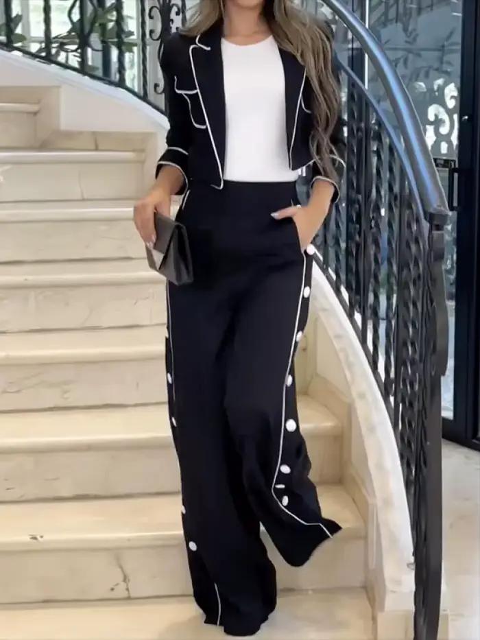 Missuoo Urban femme 2025 nouveau pantalon de banlieue ensemble col cranté veste et côté boutonné tai