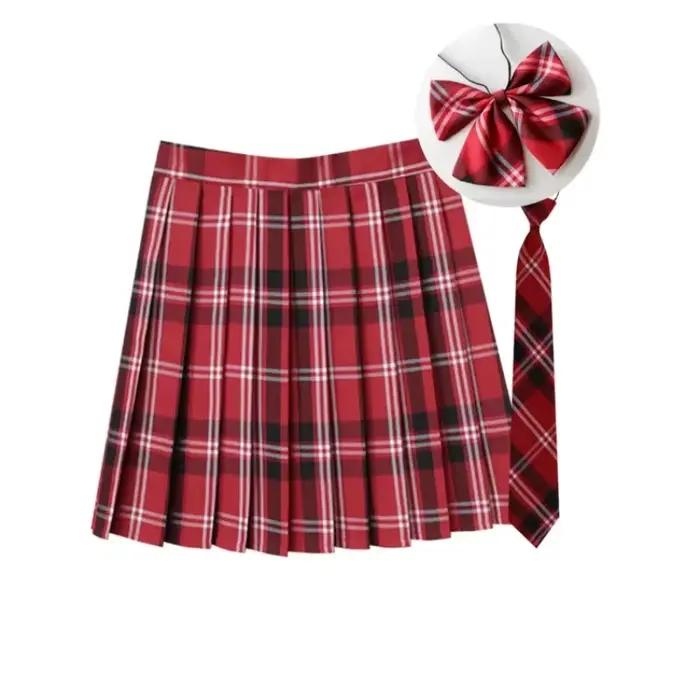 Jupe plissée à carreaux pour femmes, avec cravate, nœud papillon, jupe coréenne Jk, uniforme d'école