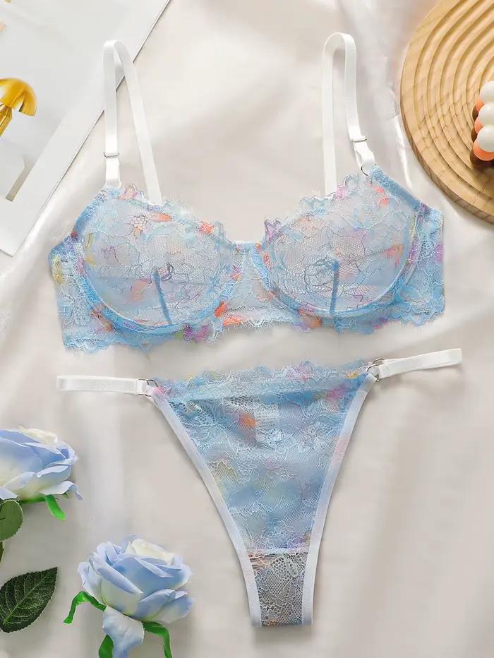 Ensemble de lingerie sexy transparente en dentelle pour femmes avec jantes en acier, bretelles fronc
