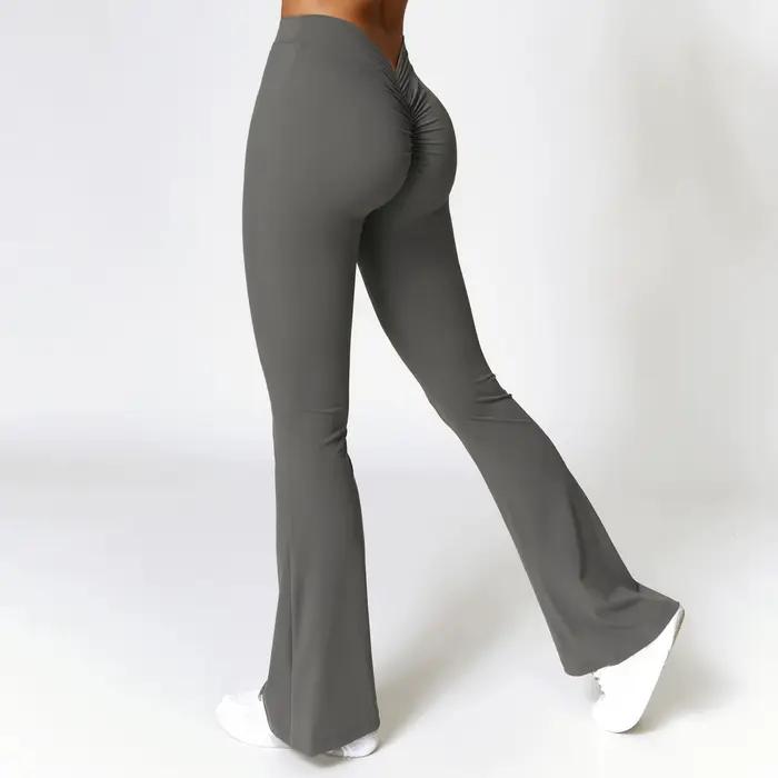 Pantalons de Yoga de hanche en forme de V Leggings évasés femmes taille haute pantalons à jambes lar