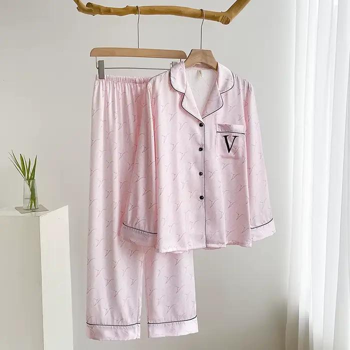 Pyjama imprimé léopard imbibé pour femme, vêtements de nuit à manches longues, chemise et pantalon d