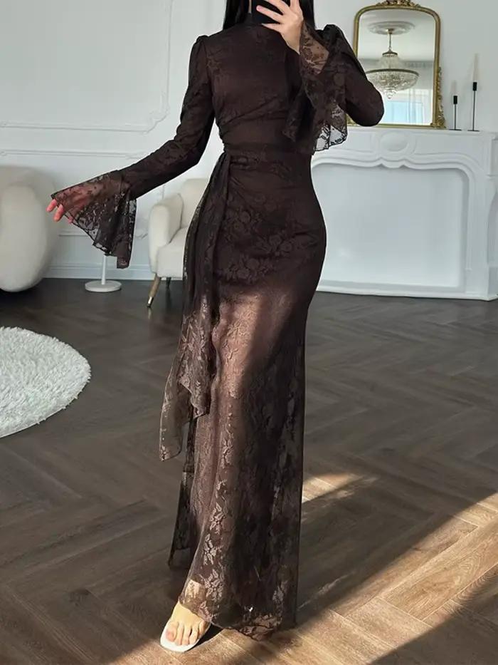Robe de soirée élégante en dentelle brodée pour femme, collection Printemps-Été, style décontracté d