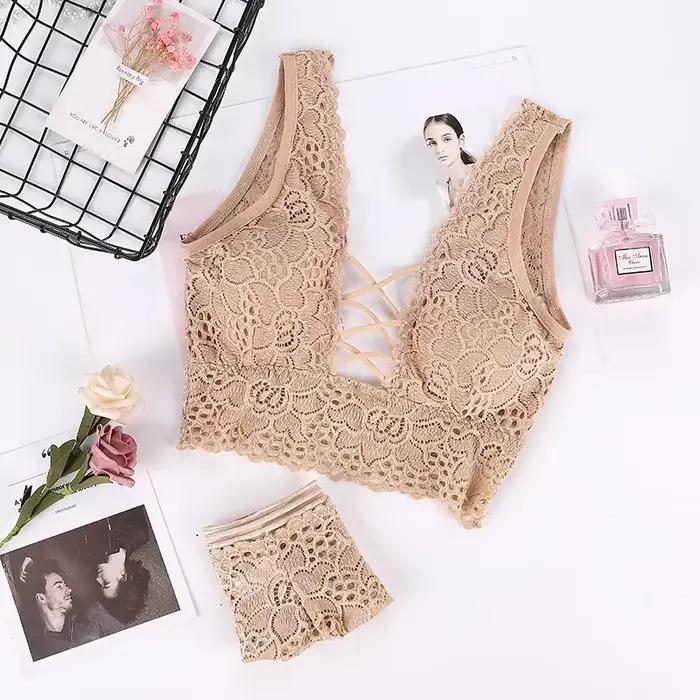 Ensemble de soutien-gorge Sexy à bretelles en dentelle, soutien-gorge Bandeau Push Up sans fil avec 