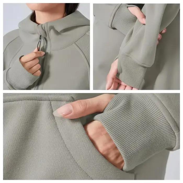 Sweat-shirt à Capuche avec Fermeture Éclair Complète pour Femme, Vêtement d'Hiver Chaud, Manteau de 