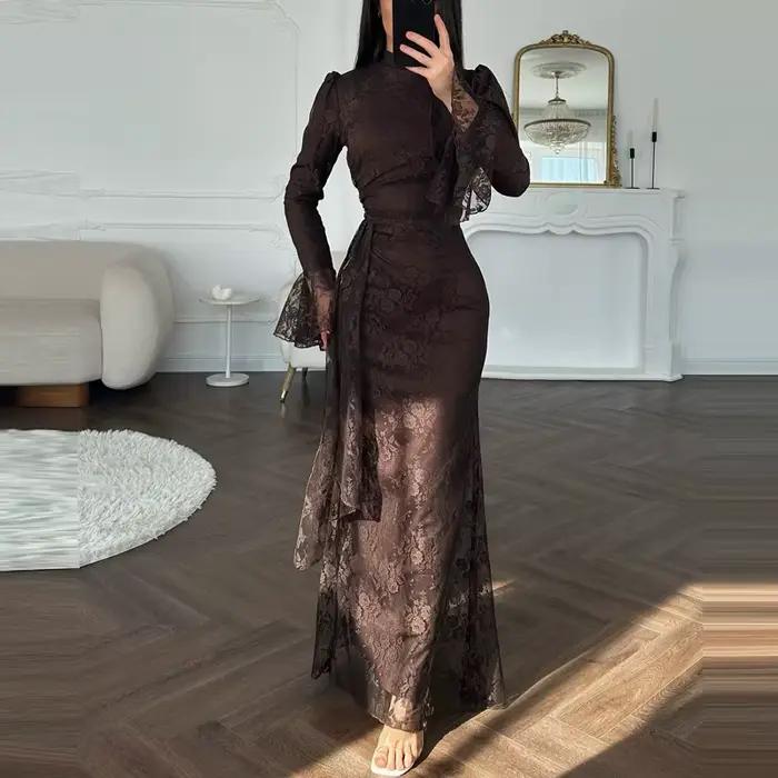 Robe de soirée élégante en dentelle brodée pour femme, collection Printemps-Été, style décontracté d