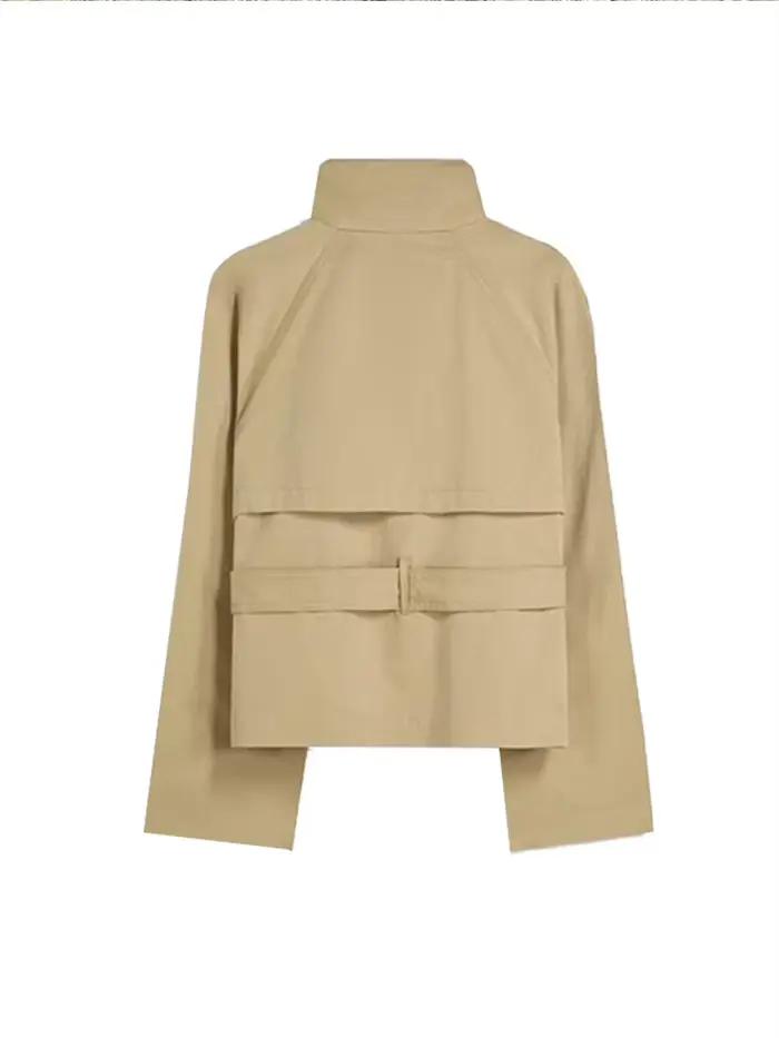 Manteau Trench Élégant pour Femme à Lacets, Manches Longues, Double Boutonnage, Col Montant, Veste K