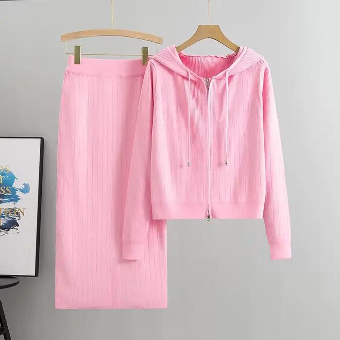 Cardigan tricoté pour femmes, taille haute, jupe enveloppée dans les fesses, costumes 2 pièces, ense