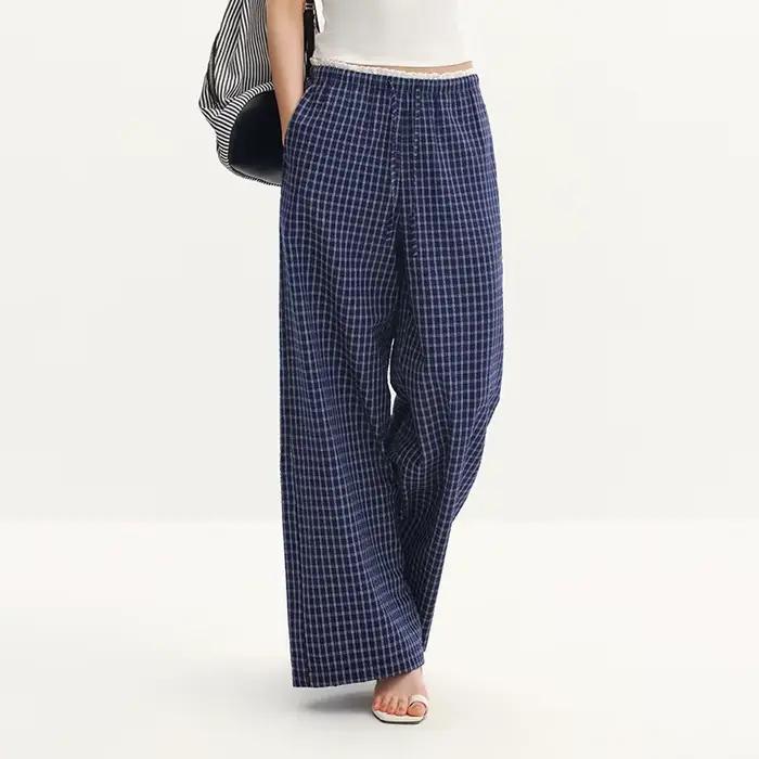 Pantalon Femme Semir à Carreaux 2026, Texturé, à Volants, Coupe Large, Style Urbain Décontracté, Dou