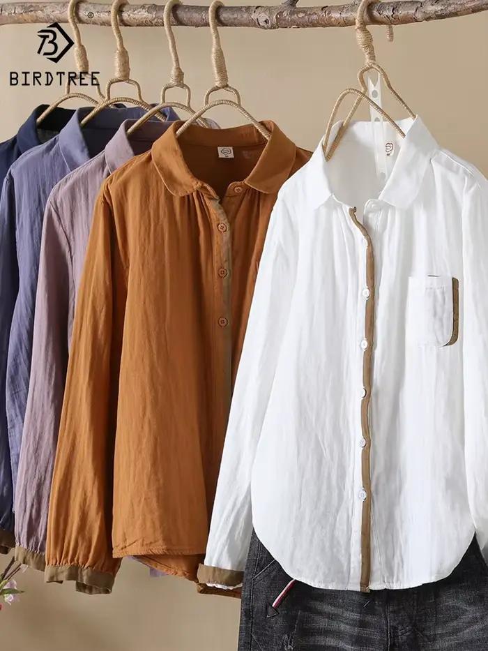 Chemises assorties en coton pour femmes, haut à col à revers, manches longues, chemisiers basiques, 