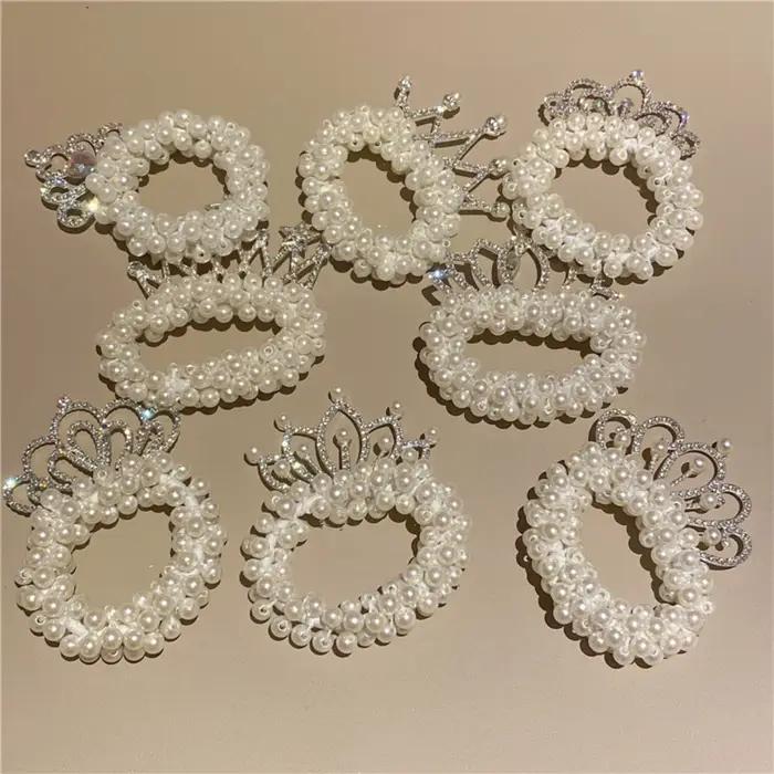 2PC Accessoires de coiffure pour enfants : Bandeaux élastiques en caoutchouc avec couronne de perles