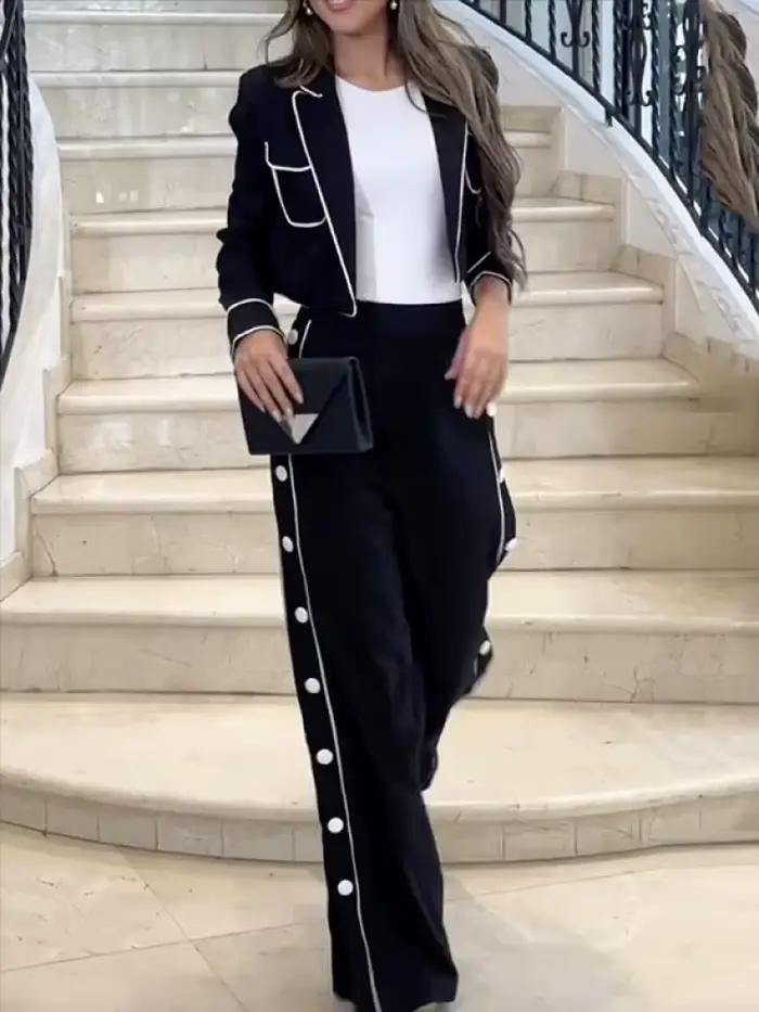 Missuoo Urban femme 2025 nouveau pantalon de banlieue ensemble col cranté veste et côté boutonné tai