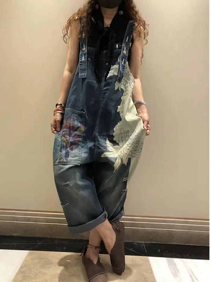Amax luluE 2025 mode coréenne printemps femme imprimé Denim salopette dames Vintage Jeans décontract