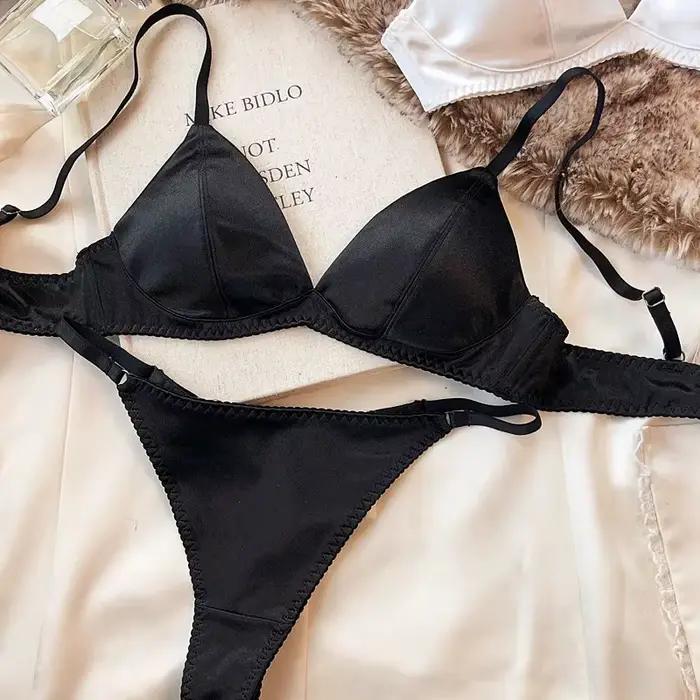Ensemble de sous-vêtements sexy en soie pour femmes, soutiens-gorge sans fil, bralette française, so