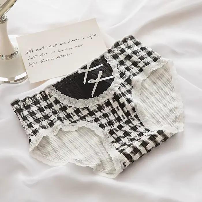 Culotte en coton pour femmes, sous-vêtement taille moyenne, Lingerie noire, nœud papillon, collectio
