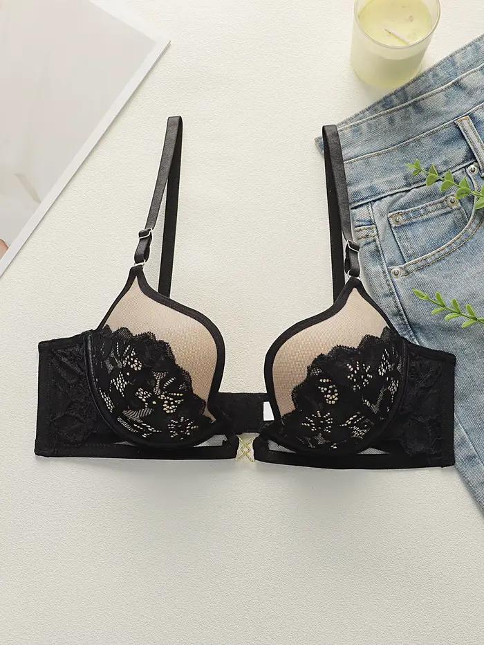 Soutien-gorge en dentelle française transparente à armatures pour femme, décolleté plongeant en V, o
