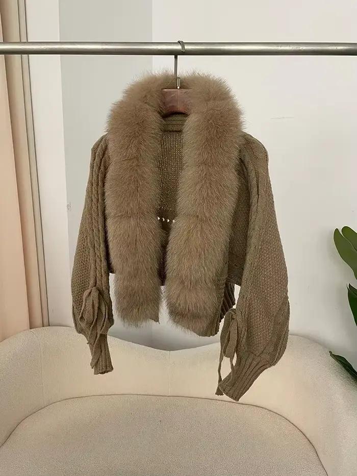 2024 hiver nouvelle mode tricot Cardigan patte manteau femmes décontracté réel manteau de fourrure d