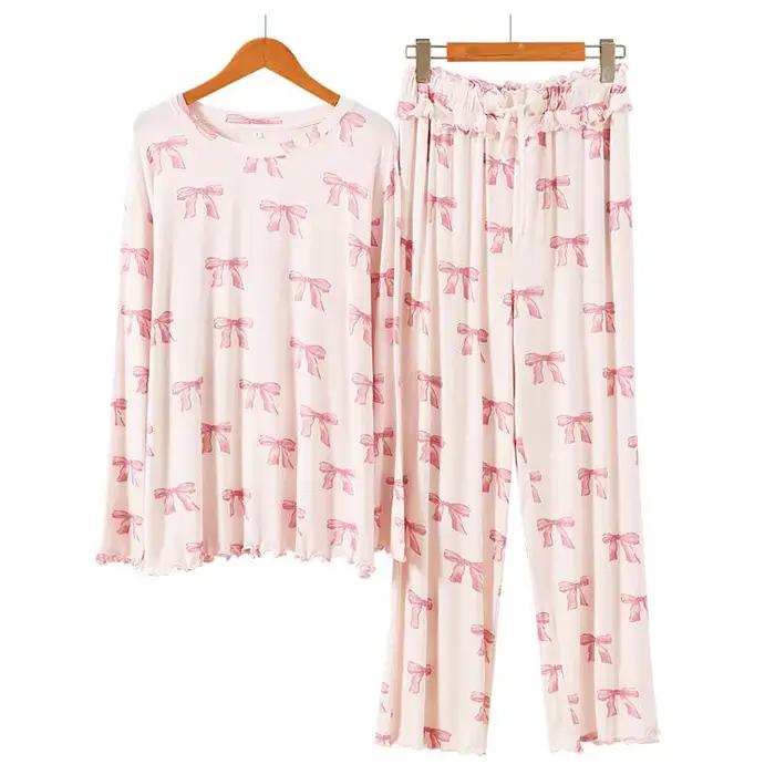 Pyjama confortable de style japonais en modal doux, ensemble de vêtements de nuit à manches longues/