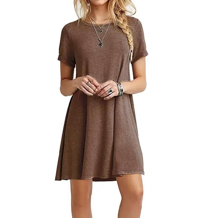 Femmes décontracté à manches courtes t-shirt robe Vintage col rond imprimé Mini robe ample élégant S