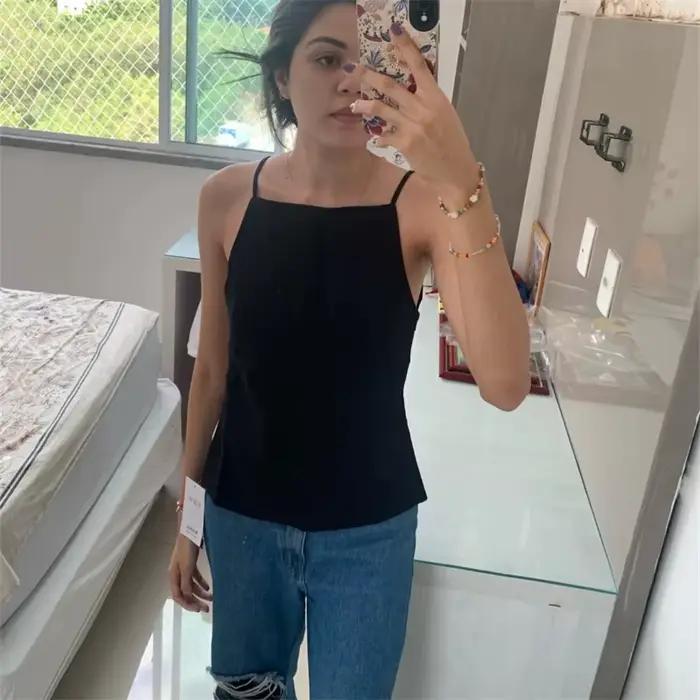 MUJER 2025 noir haut dos nu femme blanc sans manches haut court avec bretelles été Sexy hauts femme 