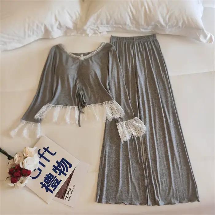 Ensemble pyjama princesse en dentelle pour femmes, vêtements de nuit en Modal, coréen, élégant, vête