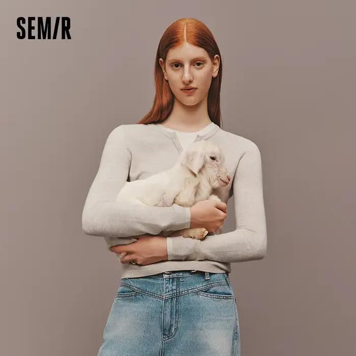 Semir tricoté pull femmes hiver col Henley faux deux pièces chauffeur antibactérien antistatique min