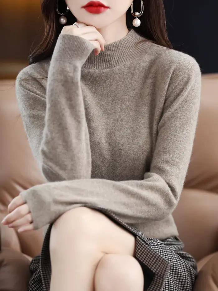 100% laine mérinos pull femmes col montant pull automne hiver basique doux chaud pulls à manches lon