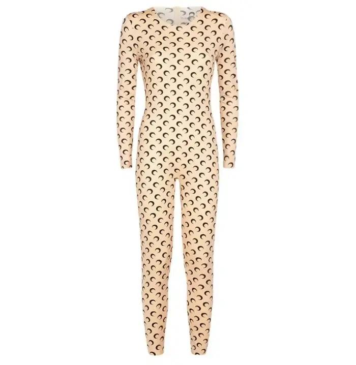 Combinaison Y2K à imprimé lune pour femme, manches longues, élastique, moulante, streetwear, sexy, m