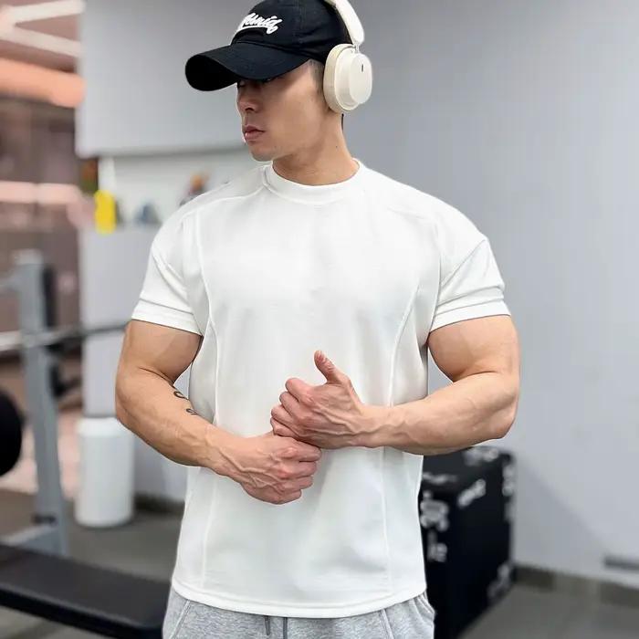 Haute qualité automne hommes à manches longues T-shirt mode sport col rond fitness course maille res