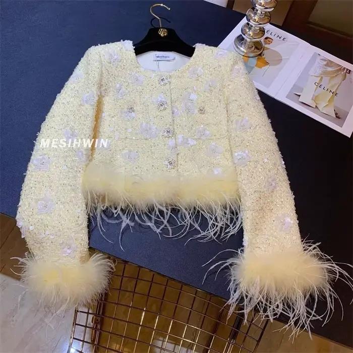 Doudoune épaisse à paillettes, petite veste parfumée, épissage de cheveux d'autruche, haut Noble de 