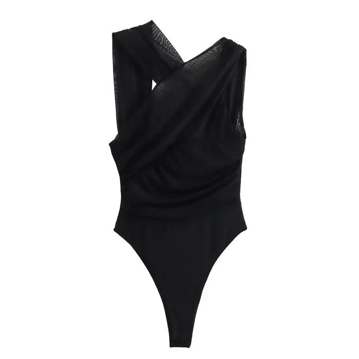 MUJER imprimé léopard Body femmes Tulle noir Sexy Body costumes femme froncé maille Body femmes Sexy tenues combinaisons pour les femmes