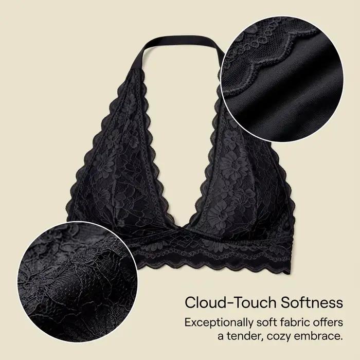 Soutien-gorge halter en dentelle pour femme, push-up et rehausseur, sans armatures, confortable, invisible et sans couture