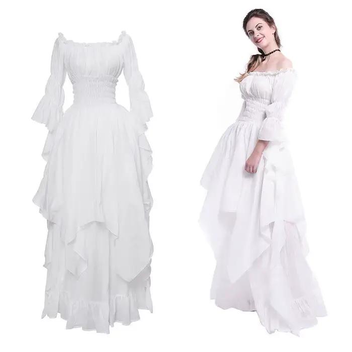 Robe Corset Pirate pour femmes, Vintage, Renaissance médiévale, Halloween, épaules dénudées, Chemise Sexy