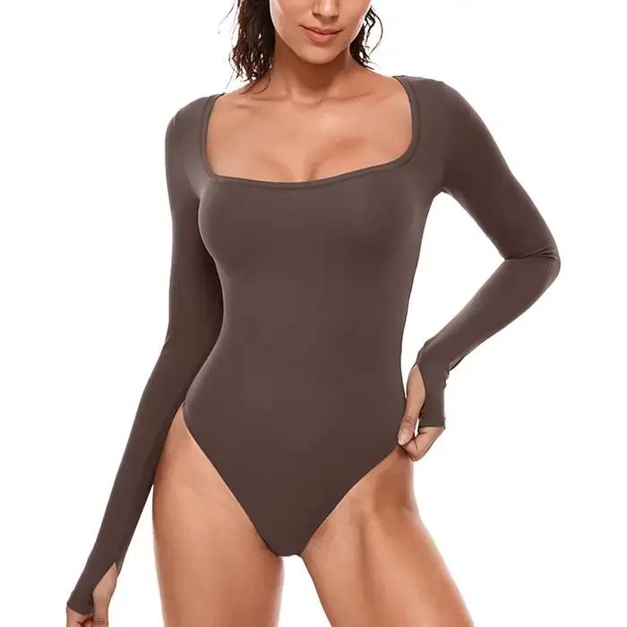 Femme une pièce Body à manches longues sans couture corps Shaper gaine ventre plat Shapewear femme col rond sans couture Shapewear femme