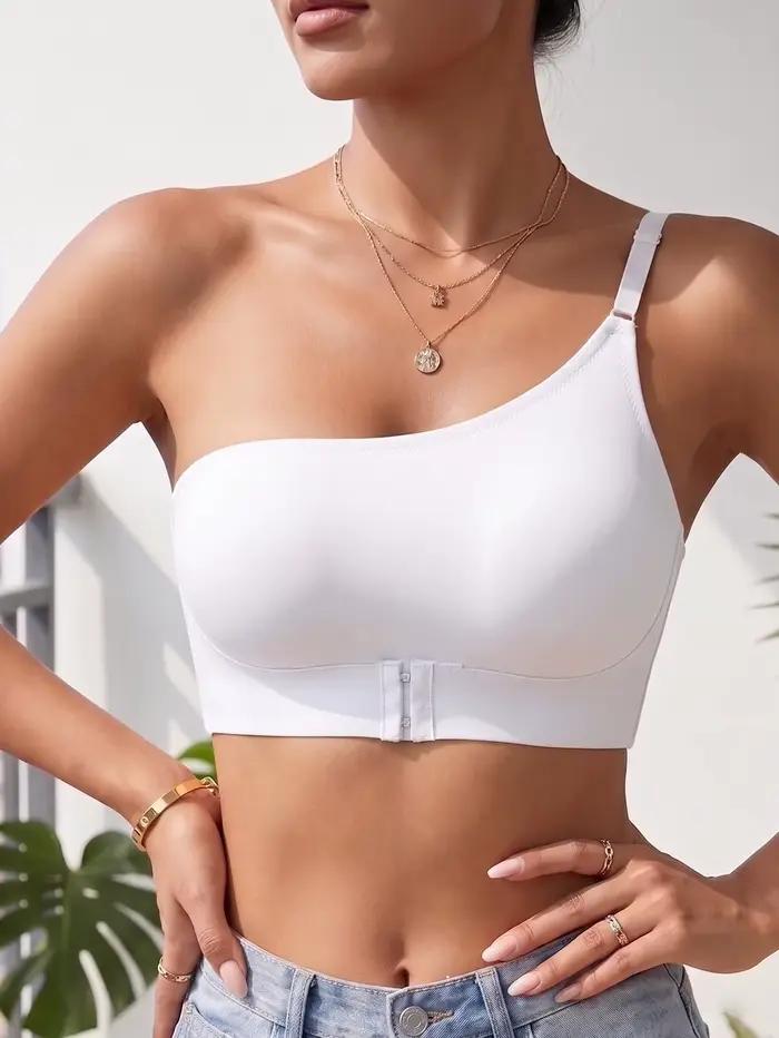 Soutien-gorge femme asymétrique sans armatures, à fermeture avant, push-up, antidérapant, non doublé, confortable