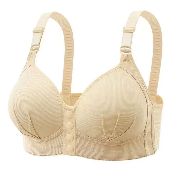 Soutien-gorge d'allaitement grande taille à boucle avant sans armatures, bonnets fins à côtés froncés, style gilet boutonné pour les mamans d'âge mûr