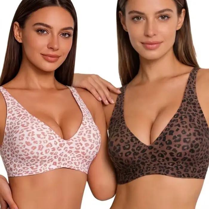 Soutien-gorge imprimé léopard sans armatures pour femmes confort invisible respirant bonnet complet invisible sous vêtementsUsageIdOccasionsSpéciales