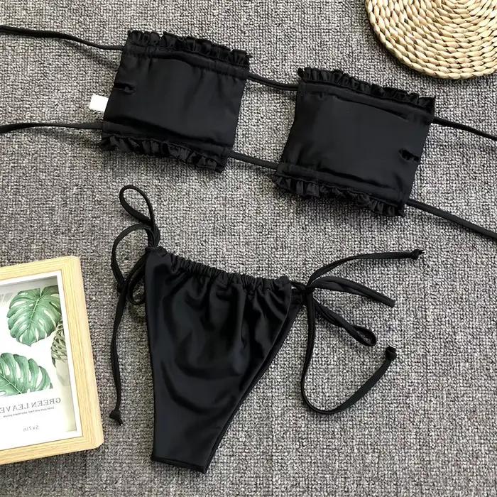 Bikinis froncés Sexy String Maillot De Bain femmes Extrem maillot De Bain Bikini Maillot De Bain tendance vêtements De plage Mayo Tangas Maillot De Bain Femme
