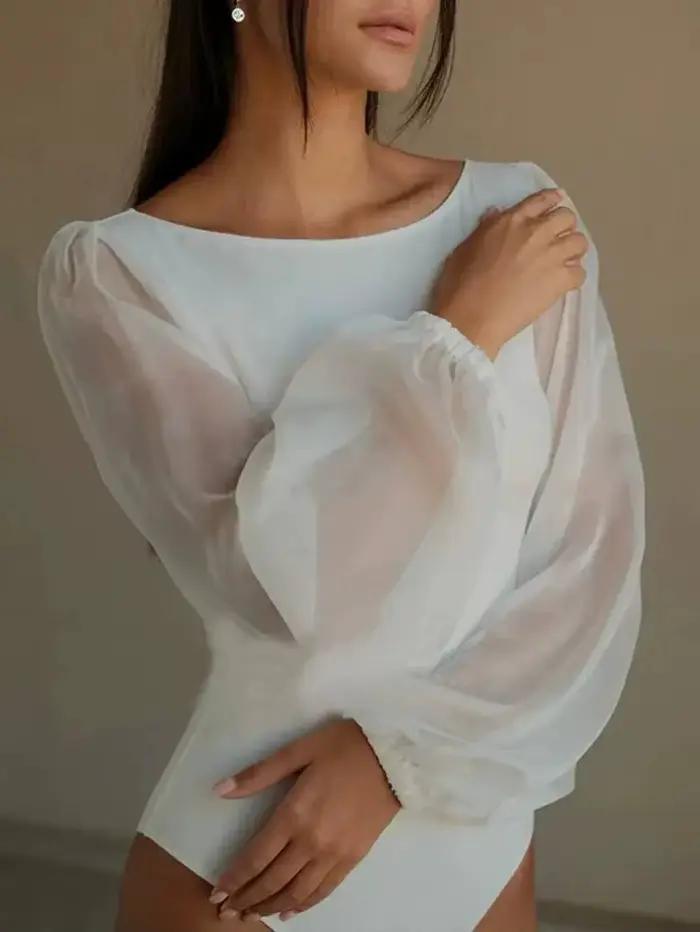 Body sexy pour femme noir, blanc, kaki, moulant, à manches longues, une pièce, en maille, style Y2K, col rond, PWE7