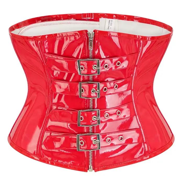 Corset Gothique Steampunk pour Femme en Cuir PU Brillant PVC, Corselet Amincissant Sous la Poitrine, Bustier Sexy, Gaine Amincissante Noir Rouge