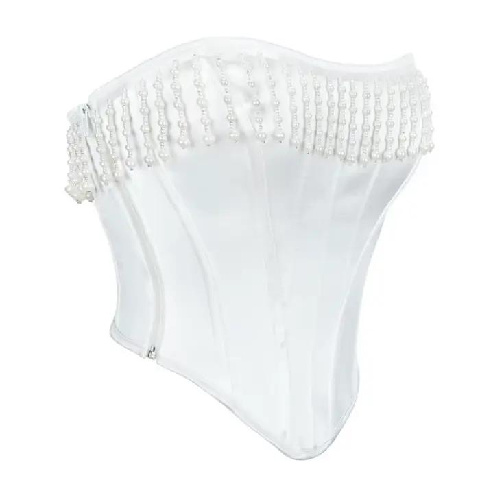 Corset en perles blanches, vêtement court, Noble et élégant, Style princesse, à chevrons, vêtements courts, haut de taille pour fête de mariage
