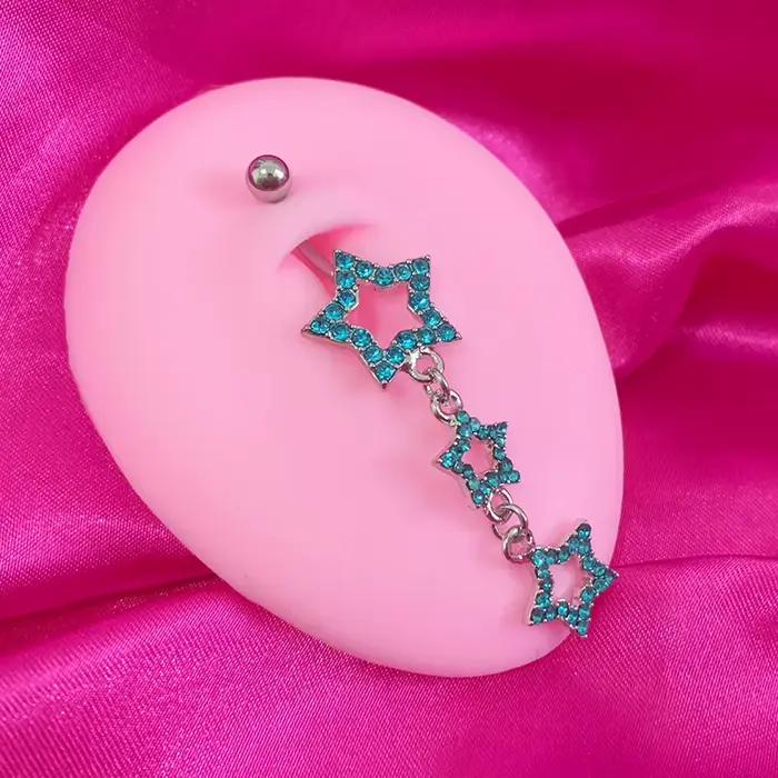 Egirl-Piercing de Nombril en Clip Bleu, Anneaux de Nombril, Mignon, Mode Coréenne, Accessoires Sexy, Bijoux de Corps Y2K